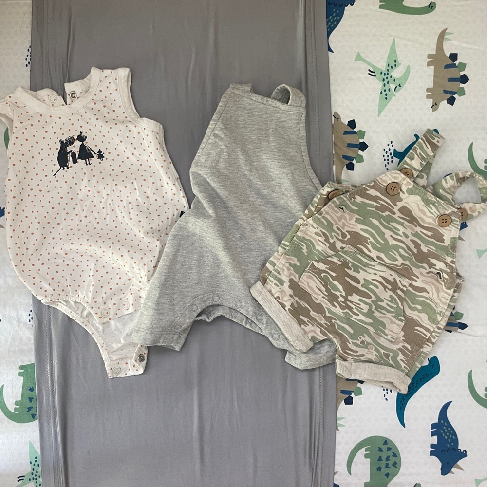 EUC Bundle of 3 items: 1 tank onesie, 2 overalls